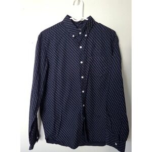 J Crew Mercantile Mens Large Dress Shirt Button Up Slim Flex Cotton Blend Blue